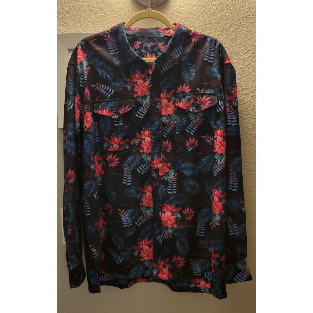 Retro Rifle Tropics Mens Floral Hibiscus‎ Long Sleeve Button Down Shirt Sz Large
